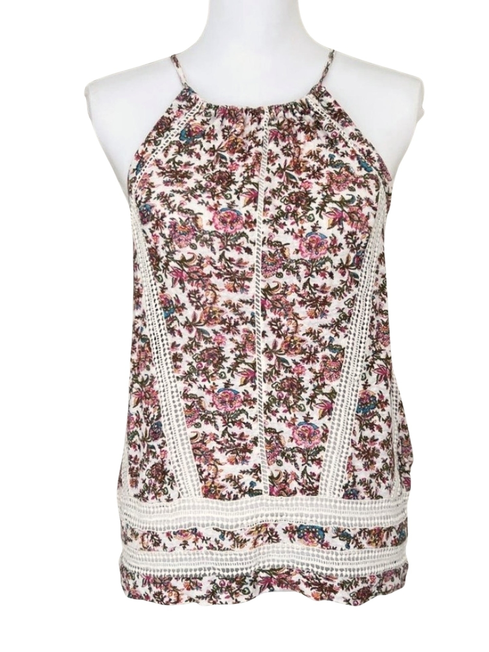 Lucky Brand Floral Tank Top with Cream Lace - MEDIUM